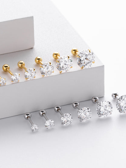 925 Sterling Silver Multi Size CZ Ball Back Stud Earrings In Silver