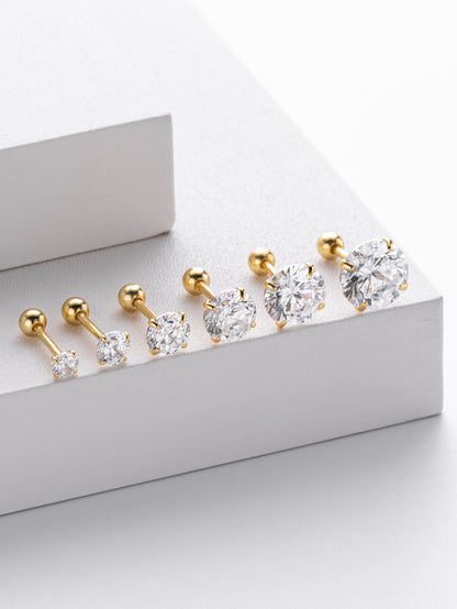 925 Sterling Silver Multi Size CZ Ball Back Stud Earrings In Gold