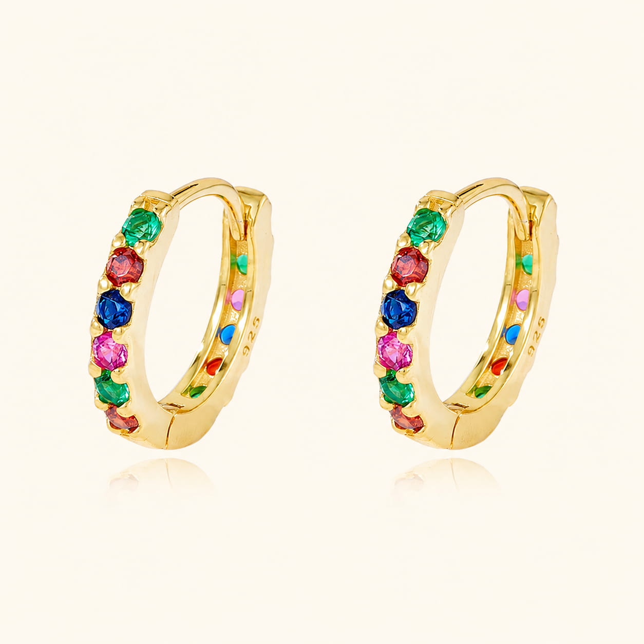 925 Sterling Silver  Multicolor Colourful Hoop Huggies Earrings