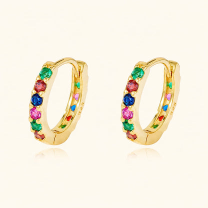 925 Sterling Silver  Multicolor Colourful Hoop Huggies Earrings