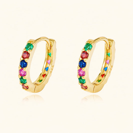 925 Sterling Silver  Multicolor Colourful Hoop Huggies Earrings