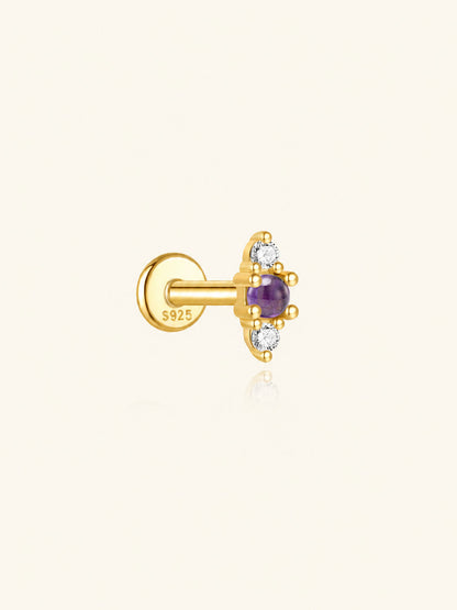 925 Sterling Silver Natural Amethyst CZ Flat Back Stud