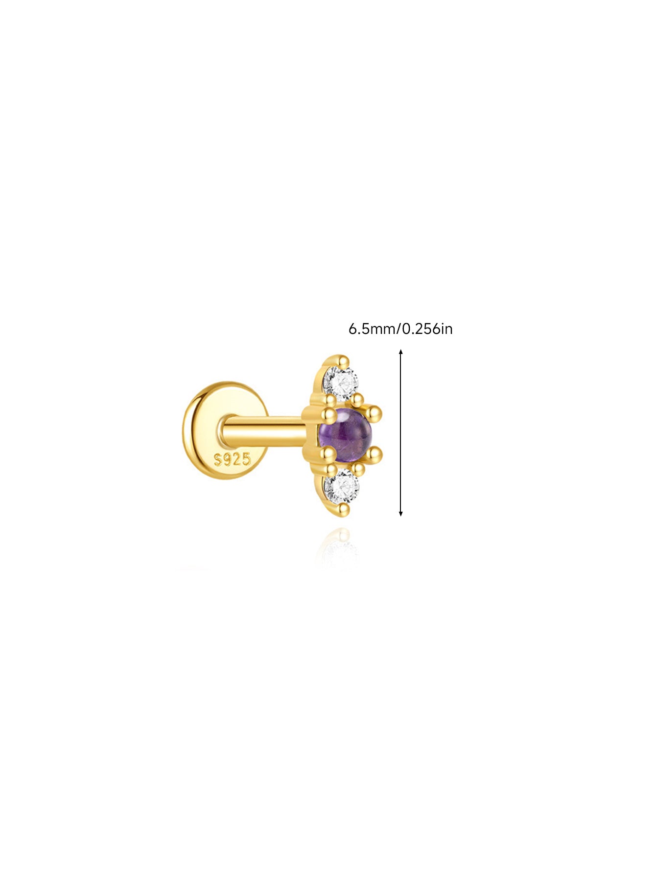 925 Sterling Silver Natural Amethyst CZ Flat Back Stud