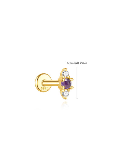 925 Sterling Silver Natural Amethyst CZ Flat Back Stud