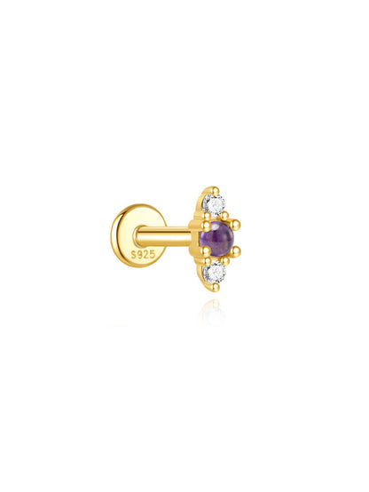 925 Sterling Silver Natural Amethyst CZ Flat Back Stud