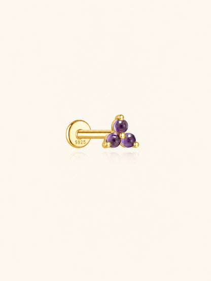 925 Sterling Silver Natural Amethyst Cluster Flat Back Stud
