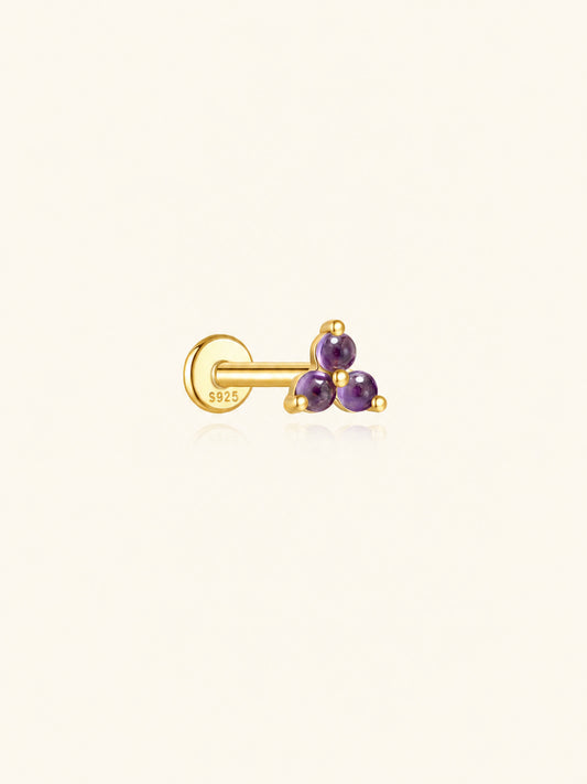 925 Sterling Silver Natural Amethyst Cluster Flat Back Stud