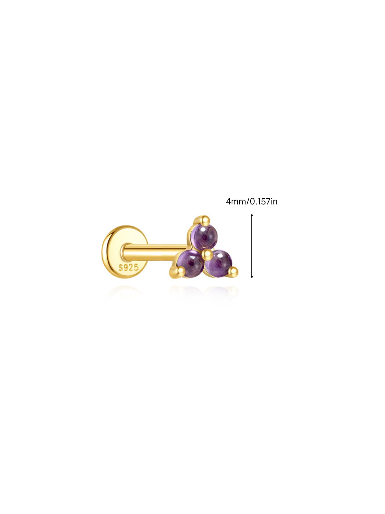 925 Sterling Silver Natural Amethyst Cluster Flat Back Stud