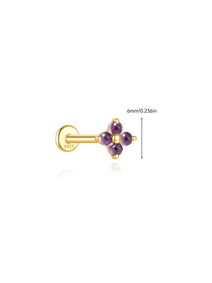 925 Sterling Silver Natural Amethyst Flower Cluster Flat Back Stud
