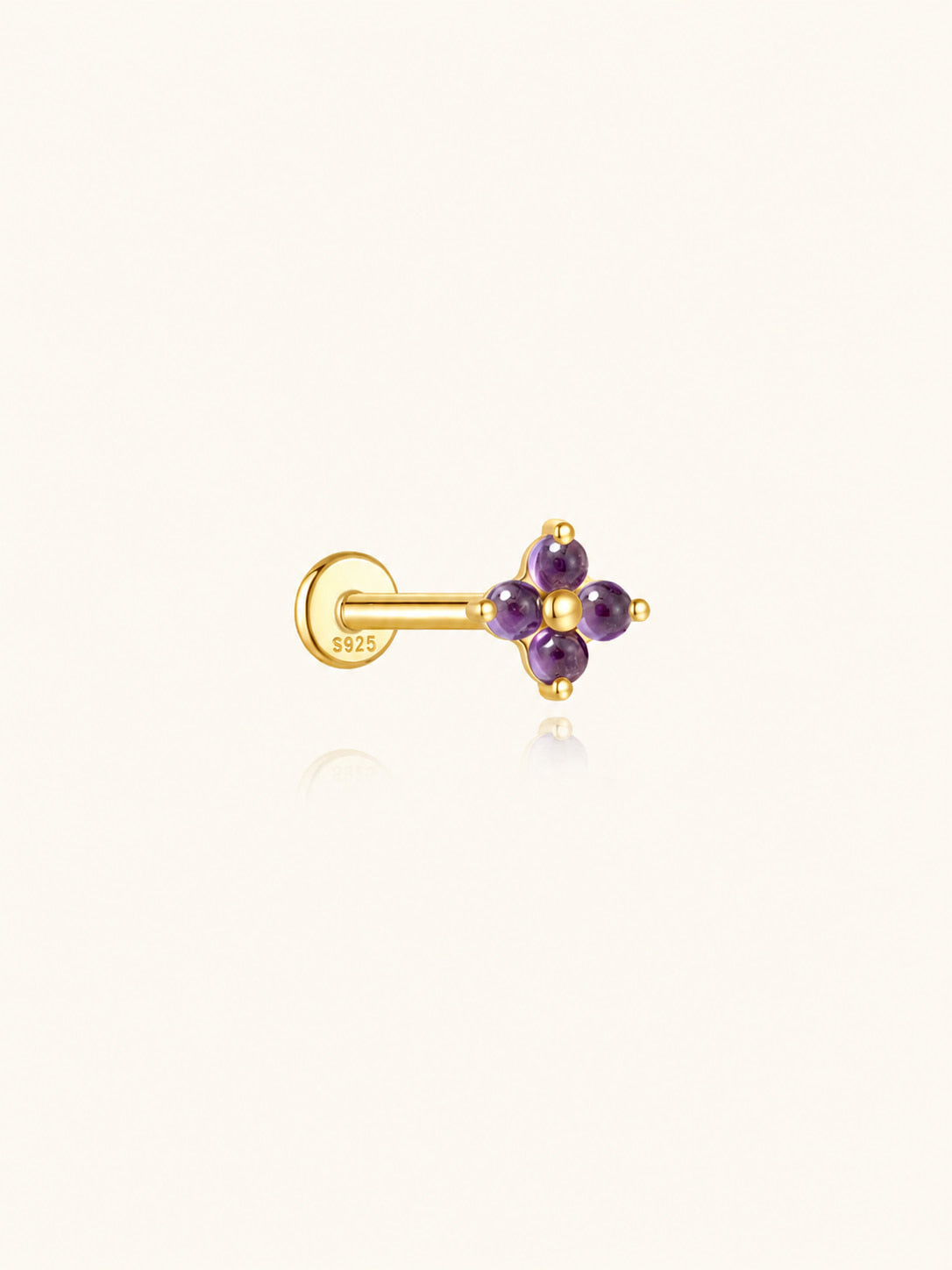 925 Sterling Silver Natural Amethyst Flower Cluster Flat Back Stud