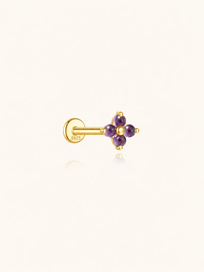 925 Sterling Silver Natural Amethyst Flower Cluster Flat Back Stud