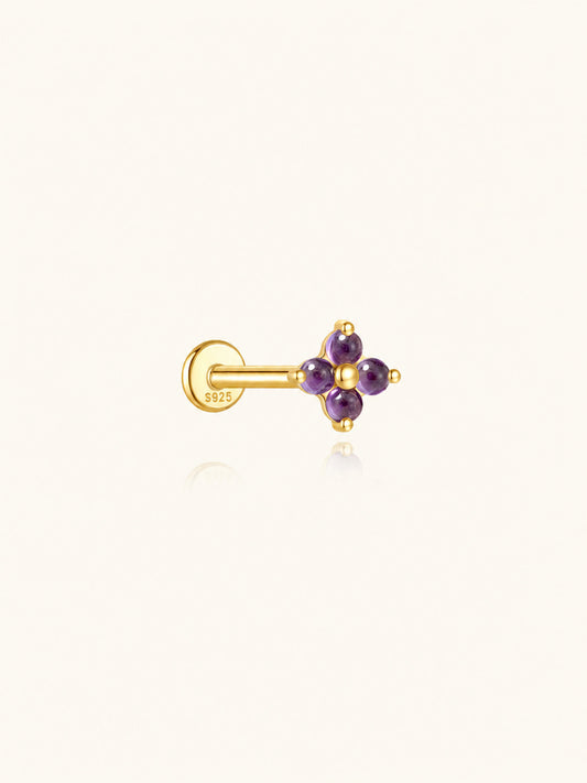 925 Sterling Silver Natural Amethyst Flower Cluster Flat Back Stud