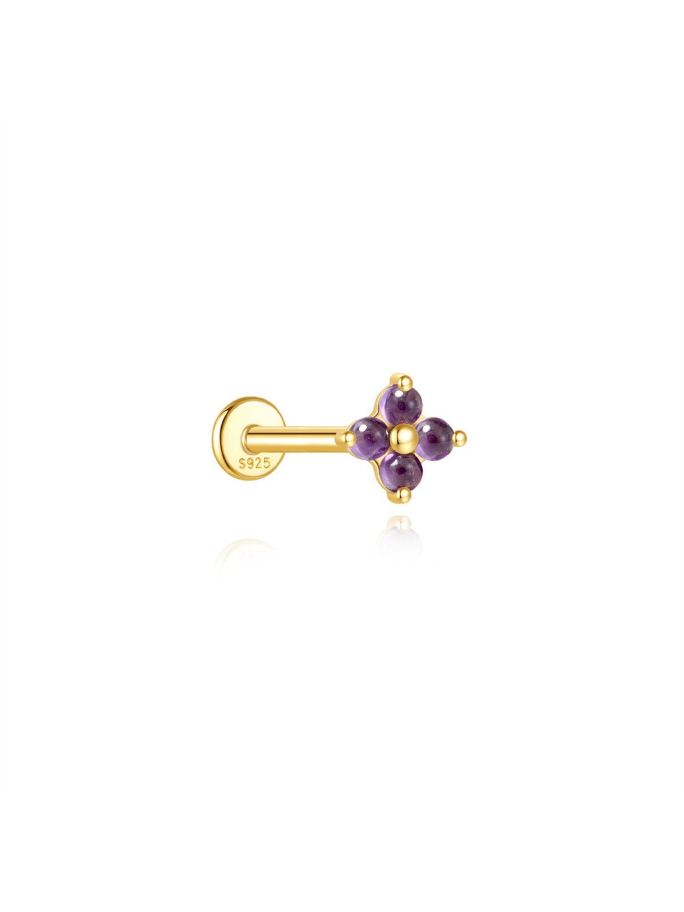 925 Sterling Silver Natural Amethyst Flower Cluster Flat Back Stud