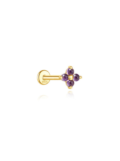 925 Sterling Silver Natural Amethyst Flower Cluster Flat Back Stud