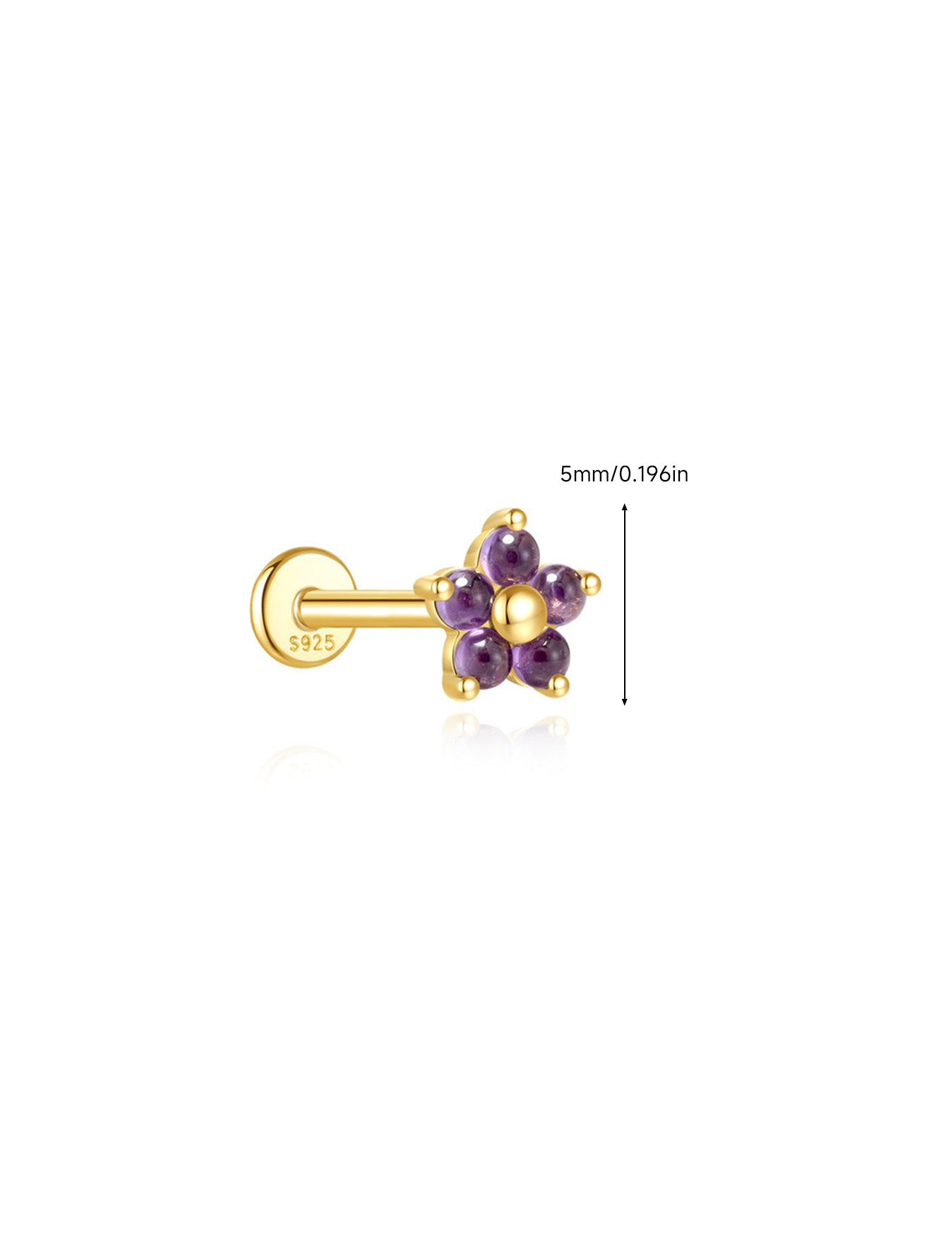 925 Sterling Silver Natural Amethyst Flower Flat Back Stud