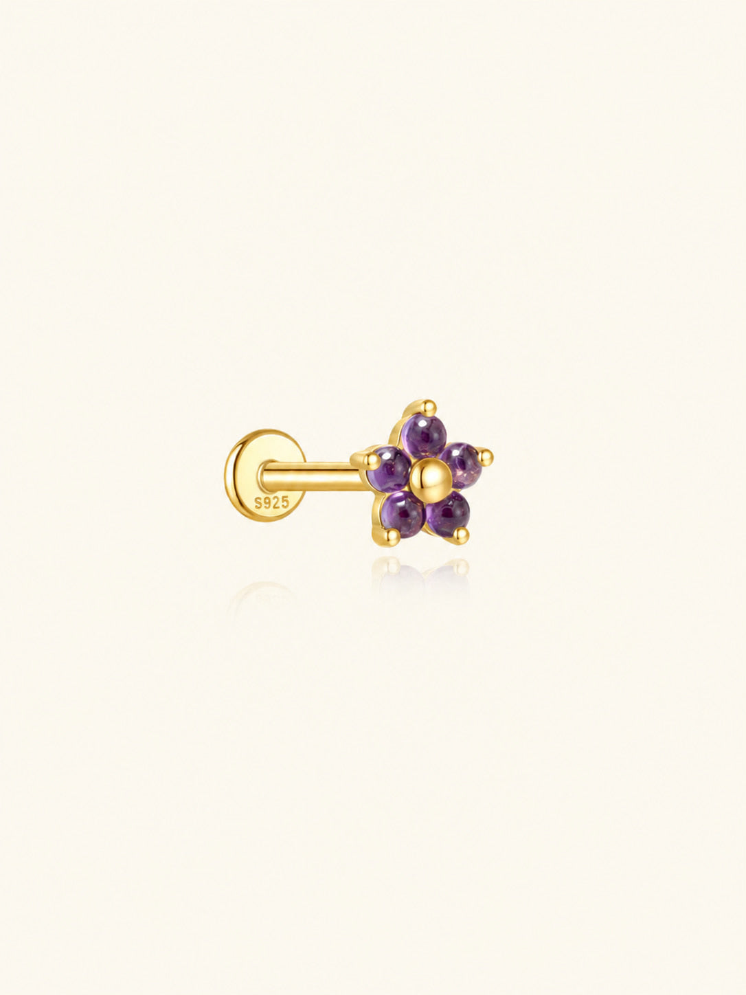 925 Sterling Silver Natural Amethyst Flower Flat Back Stud