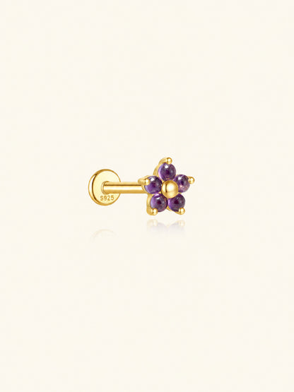 925 Sterling Silver Natural Amethyst Flower Flat Back Stud