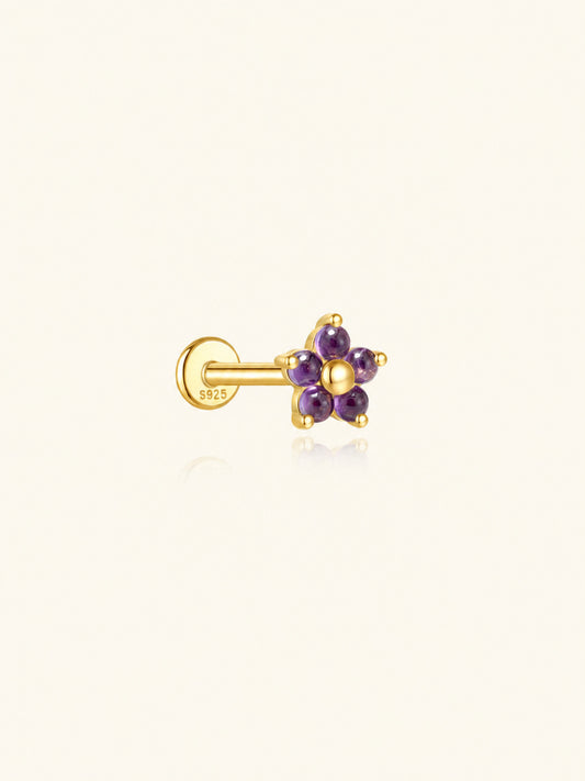 925 Sterling Silver Natural Amethyst Flower Flat Back Stud