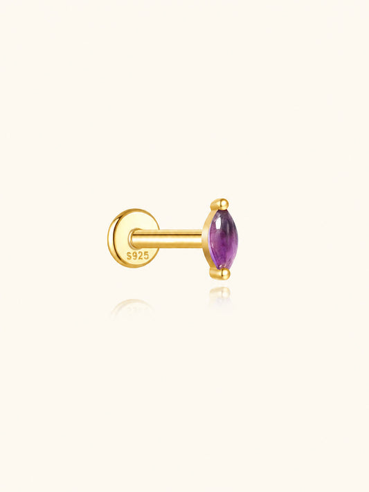 925 Sterling Silver Natural Amethyst Marquise Flat Back Stud