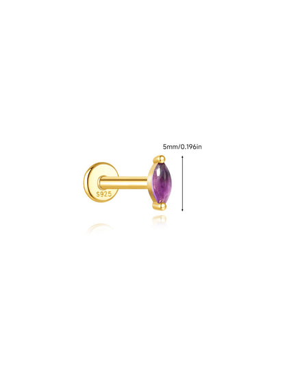 925 Sterling Silver Natural Amethyst Marquise Flat Back Stud