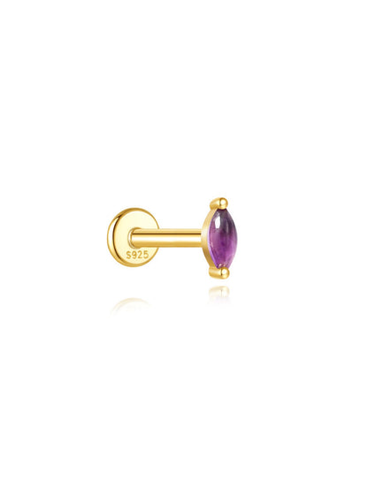925 Sterling Silver Natural Amethyst Marquise Flat Back Stud