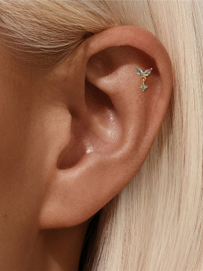 925 Sterling Silver Natural Moss Agate Leaf Drop Flat Back Stud