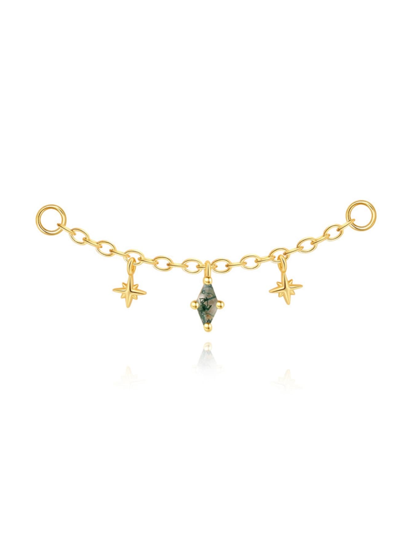 925 Sterling Silver Nature-Inspired Water Grass Agate Cartilage Stud