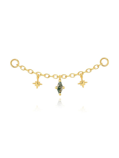 925 Sterling Silver Nature-Inspired Water Grass Agate Cartilage Stud