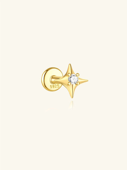 925 Sterling Silver North Star Flat Back Stud Earring