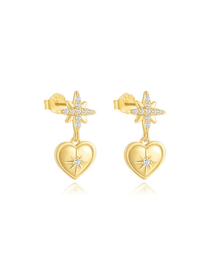 925 Sterling Silver Eternal Love North Star Heart Dangle Earrings