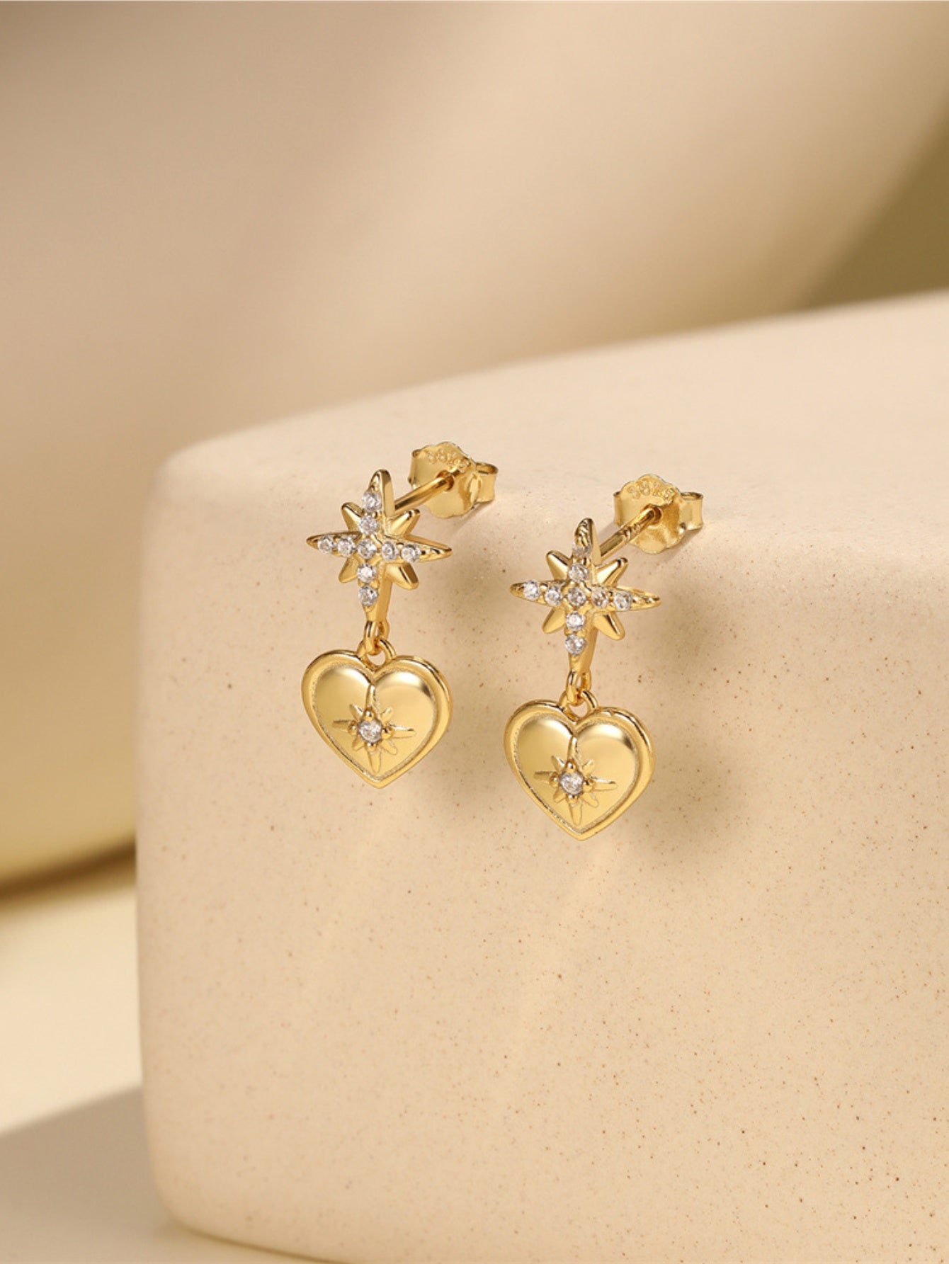 925 Sterling Silver Eternal Love North Star Heart Dangle Earrings