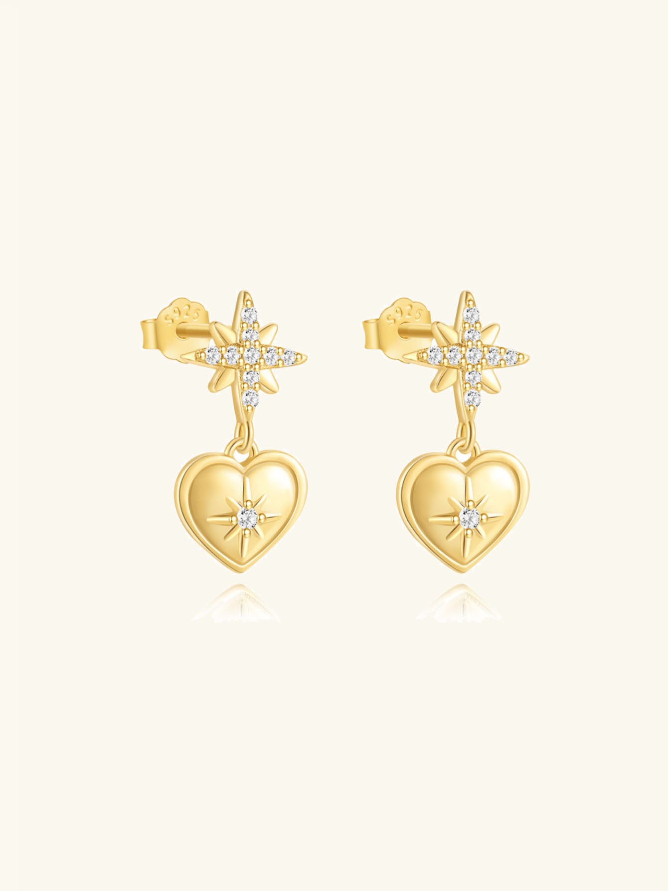 925 Sterling Silver Eternal Love North Star Heart Dangle Earrings