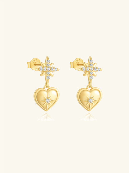 925 Sterling Silver Eternal Love North Star Heart Dangle Earrings