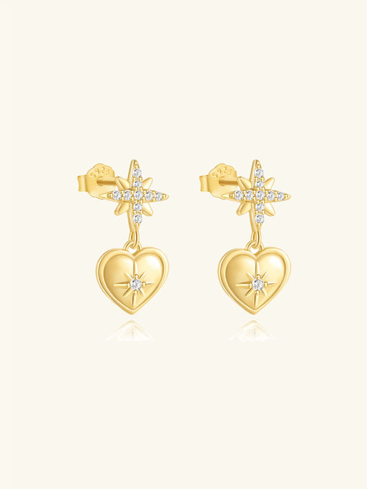 925 Sterling Silver Eternal Love North Star Heart Dangle Earrings