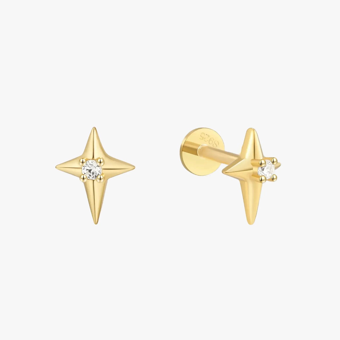 925 Sterling Silver Nova Star Spark Flat Back Stud