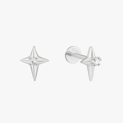 925 Sterling Silver Nova Star Spark Flat Back Stud