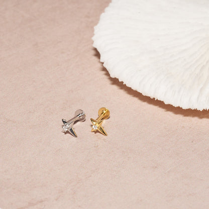 925 Sterling Silver Nova Star Spark Flat Back Stud