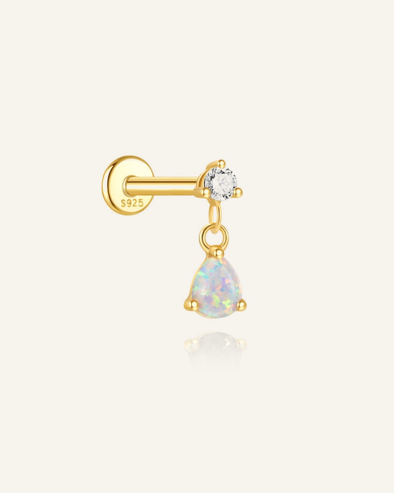 925 Sterling Silver Opal Drop Flat Back Stud