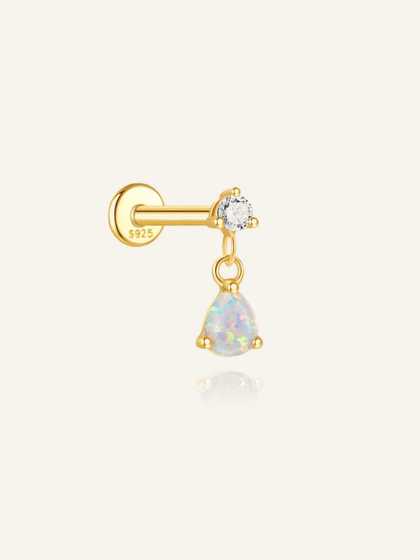 925 Sterling Silver Opal Drop Flat Back Stud