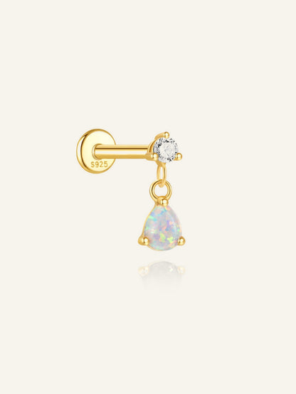 925 Sterling Silver Opal Drop Flat Back Stud