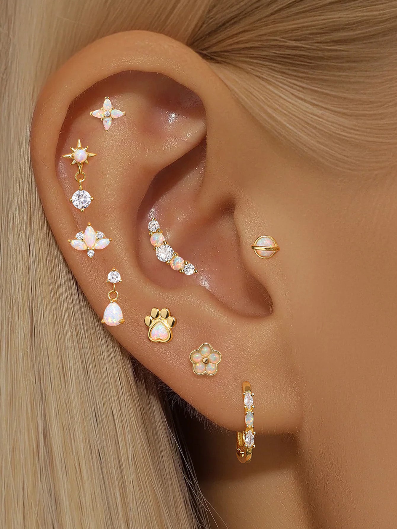 925 Sterling Silver Opal Star Dangle Flat Back Stud