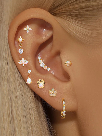 925 Sterling Silver Opal Drop Flat Back Stud