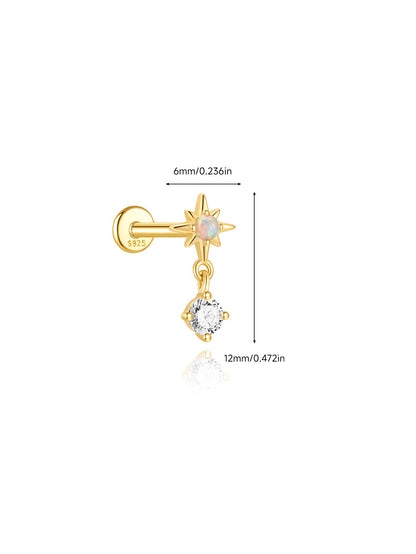 925 Sterling Silver Opal Star Dangle Flat Back Stud
