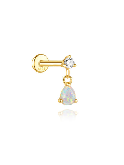 925 Sterling Silver Opal Drop Flat Back Stud