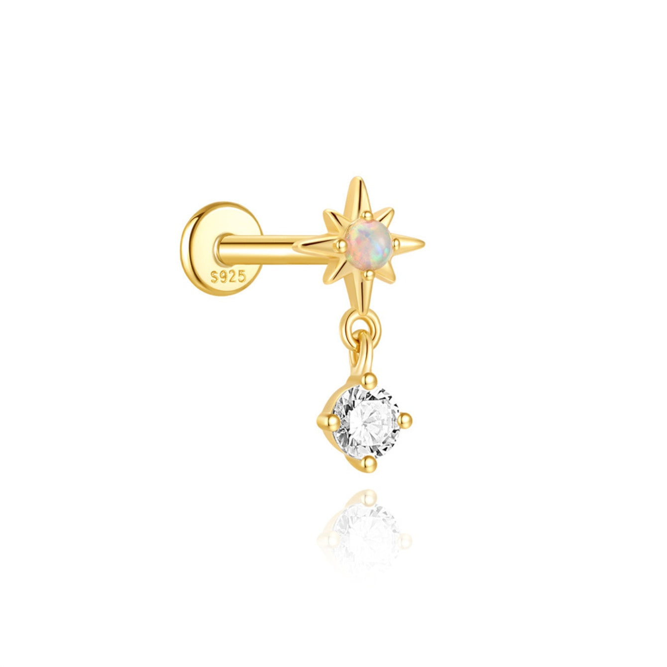 925 Sterling Silver Opal Star Dangle Flat Back Stud