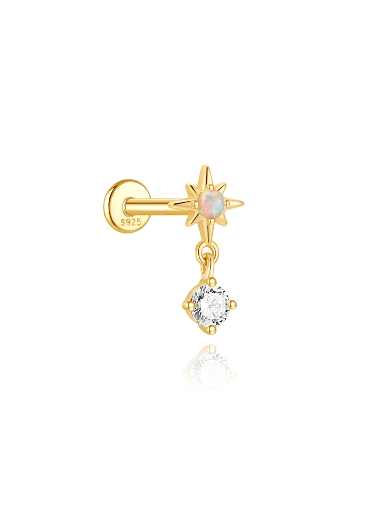 925 Sterling Silver Opal Star Dangle Flat Back Stud