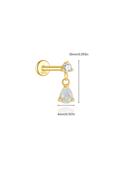 925 Sterling Silver Opal Drop Flat Back Stud