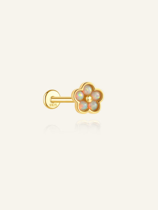 925 Sterling Silver Opal Flower Daisy Flat Back Stud