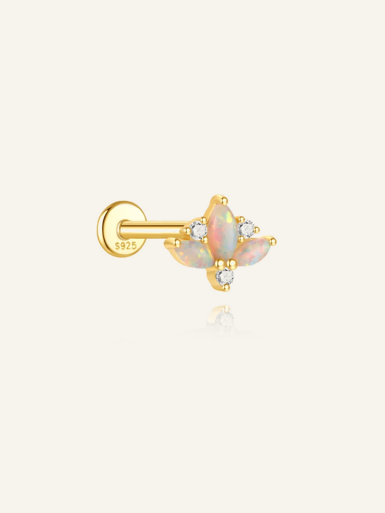 925 Sterling Silver Opal & CZ Floral Flat Back Stud