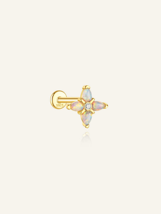 925 Sterling Silver Opal Marquise Flower Flat Back Stud